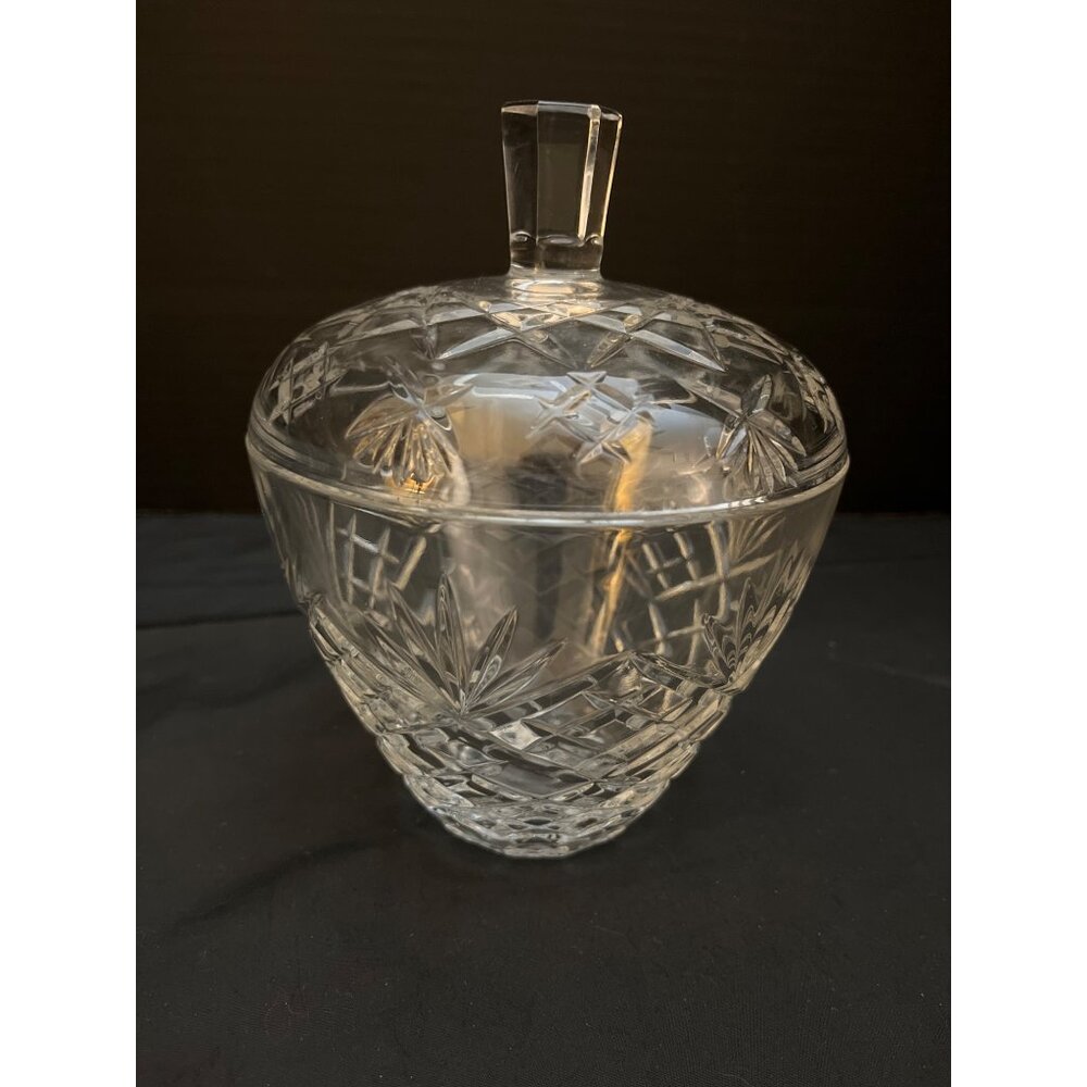 Vintage Heavy Crystal Pressed Glass Candy Cookie Jar With Lid 7”Tall